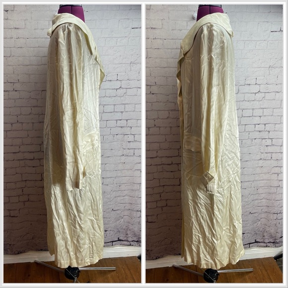 Something Navy cream colored satin double breasted trench coat size large - Picture 2 of 5